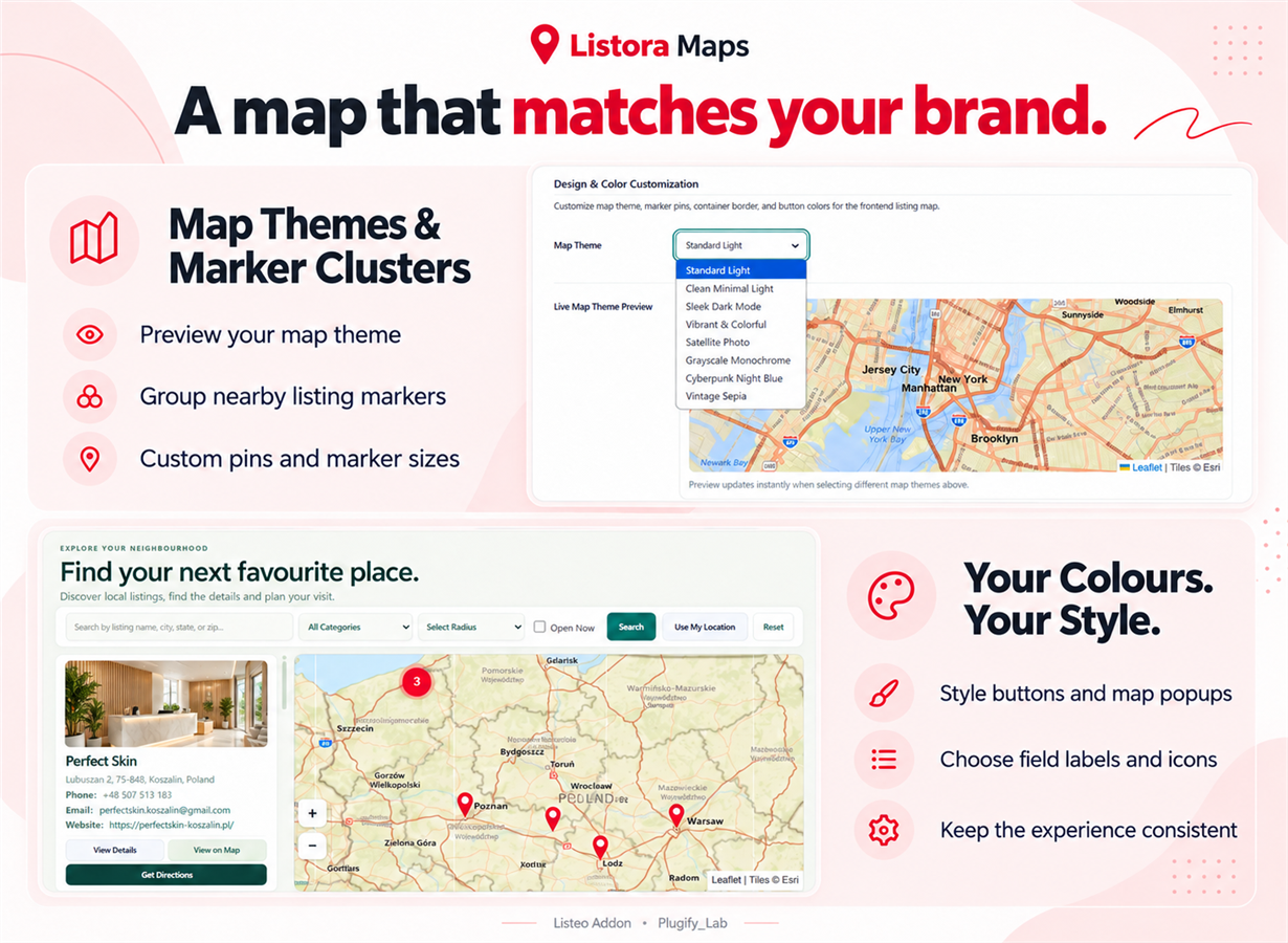 Listora Maps map themes, markers and visual customization for Listeo